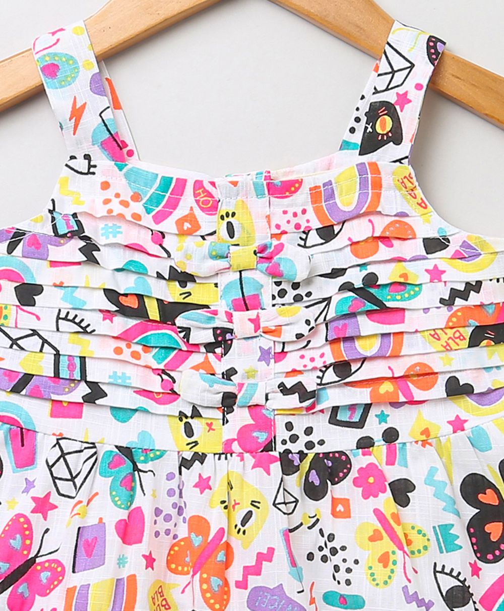 Sweetlime By AS Cat & Butterfly Printed Colourful Dress - White - SLG - DRESS - 00397_3 - 6M