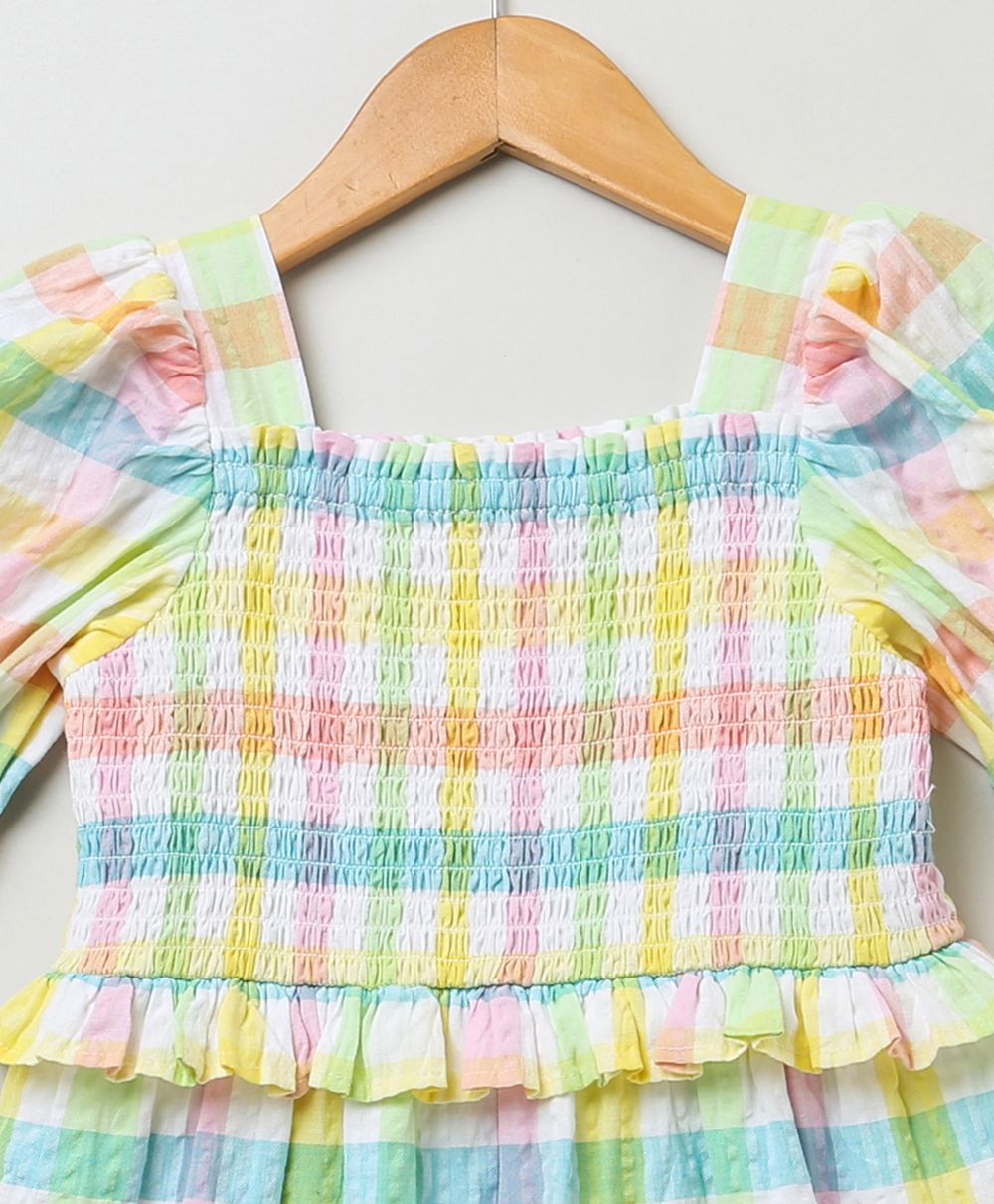 Sweetlime By AS Cotton Checkered A line Dress with smoking yoke - Multi - SLG - DRESS - 00956_2 - 3Yrs