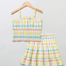 Sweetlime By AS Cotton Checkered Skirt top smoking co-ord set- Multi - SLG-CO-ORD-00958_2-3Yrs