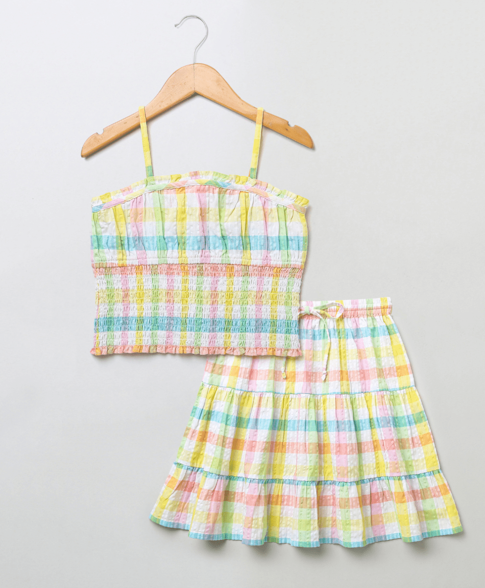 Sweetlime By AS Cotton Checkered Skirt top smoking co - ord set - Multi - SLG - CO - ORD - 00958