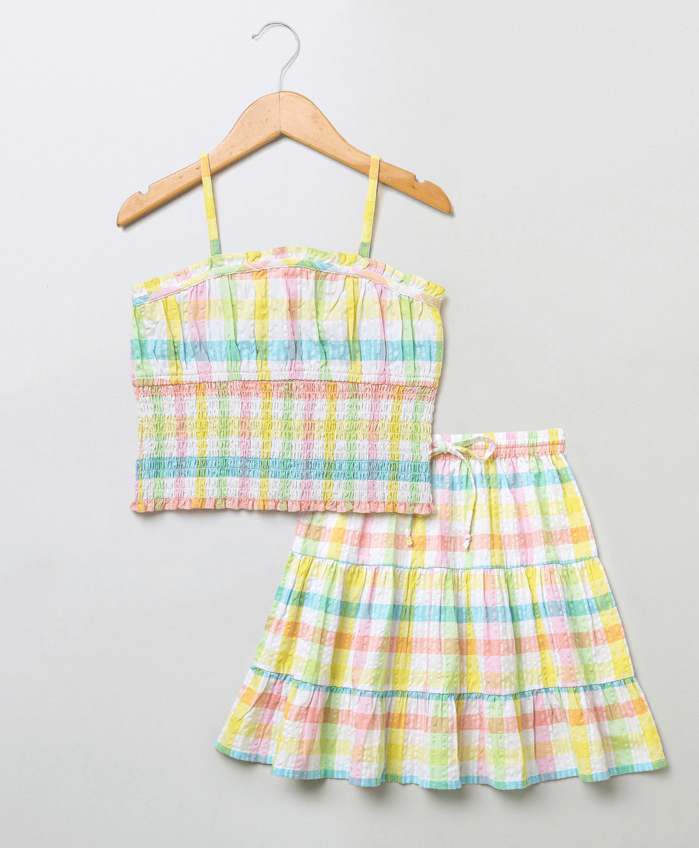 Sweetlime By AS Cotton Checkered Skirt top smoking co - ord set - Multi - SLG - CO - ORD - 00958