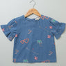 Sweetlime By AS Cotton Denim Blouse with Palm Tree and Neon Heart Embroidery. - SLG - BLS - 00340_3 - 4Y