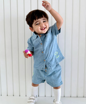 Sweetlime By AS Cotton Denim Shirt & Shorts Co - ord Set. - SLB - CO - ORD - 01168_0 - 3M