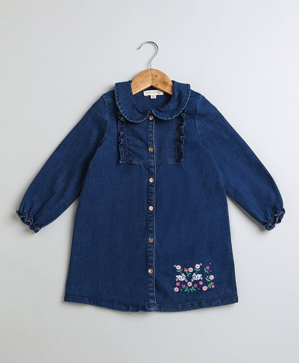Sweetlime By AS Floral Embroidery Cotton Denim Dress - SLG - Dress - 01155_0 - 3M