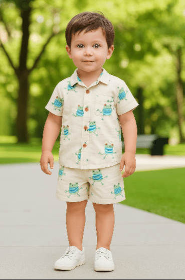 Sweetlime By AS Frog Print Cotton Co - ord Set - 0 - 6 Months Boys Casual Shorts Set