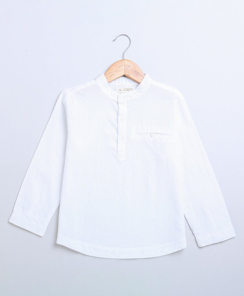 Sweetlime By As Full Sleeves Stripe Cotton Shirt & Green Slub Shorts. - SLG-Co-Set-01047_12-18M