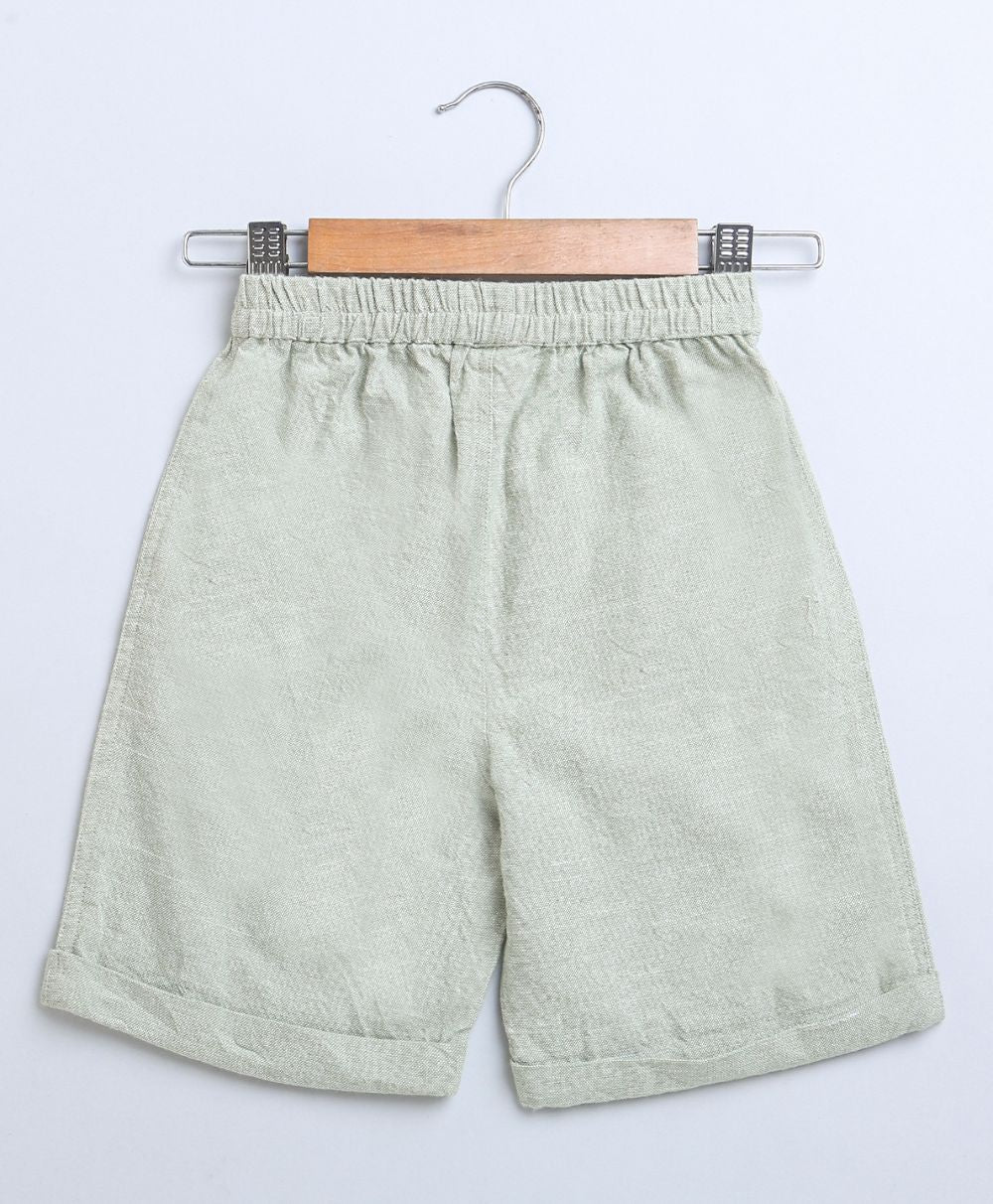 Sweetlime By AS Full Sleeves Striped Cotton Shirt & Green Cotton Slub Shorts - SLB - Co - Set - 01047_12 - 18M
