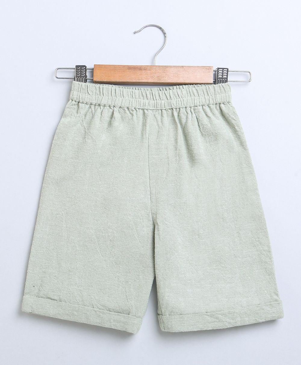 Sweetlime By AS Full Sleeves Striped Cotton Shirt & Green Cotton Slub Shorts - SLB - Co - Set - 01047_12 - 18M