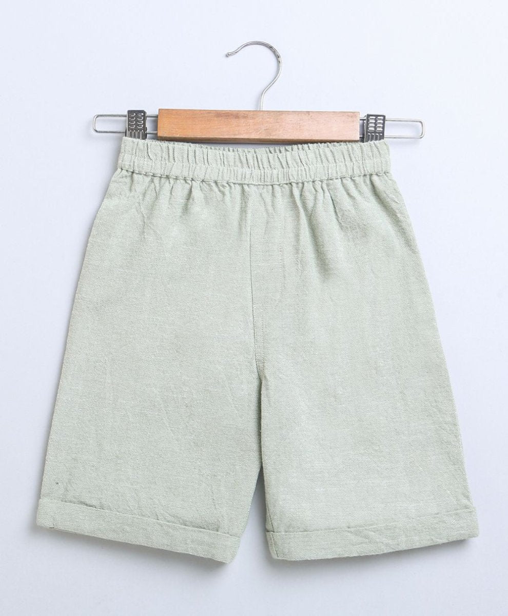 Sweetlime By AS Full Sleeves Striped Cotton Shirt & Green Cotton Slub Shorts - SLB-Co-Set-01047_12-18M