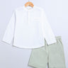 Sweetlime By AS Full Sleeves Striped Cotton Shirt & Green Cotton Slub Shorts - SLB - Co - Set - 01047_12 - 18M