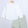 Sweetlime By AS Full Sleeves Striped Cotton Shirt & Green Cotton Slub Shorts - SLB-Co-Set-01047_12-18M