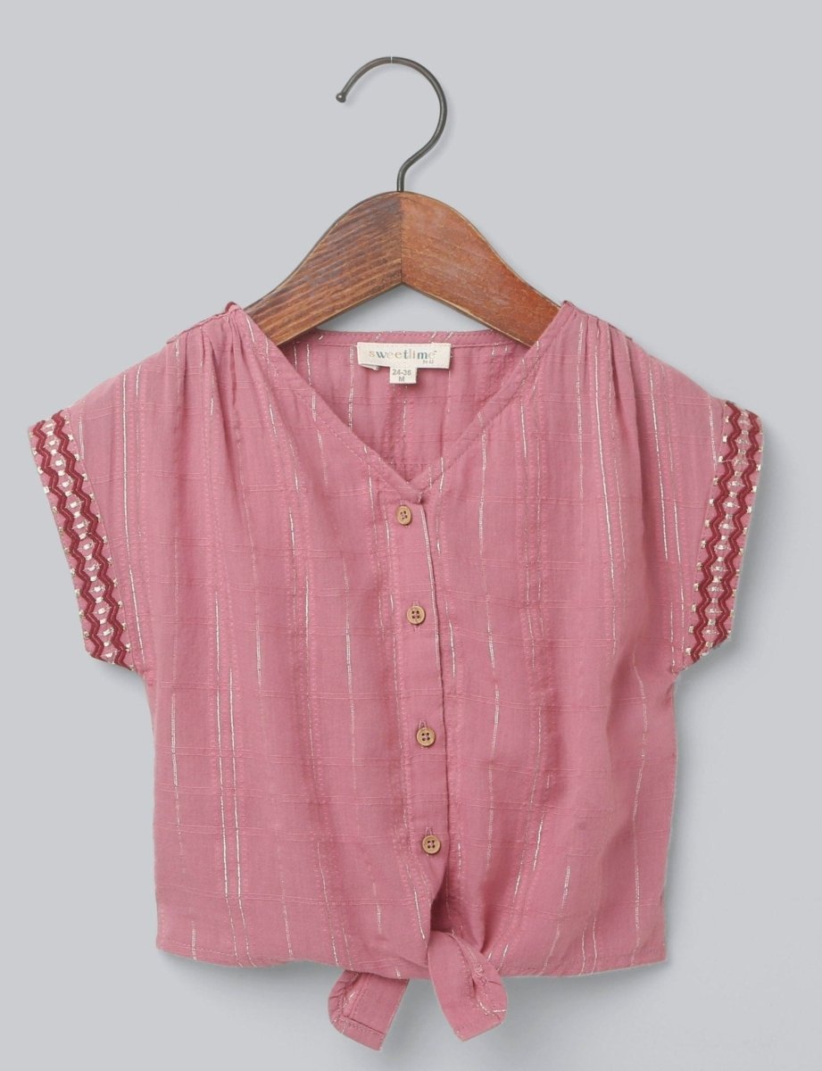 Sweetlime by AS Kimono Sleeves With Lurex Checks Gathering on Shoulder - SLG-BLS-219-3yrs-4yrs