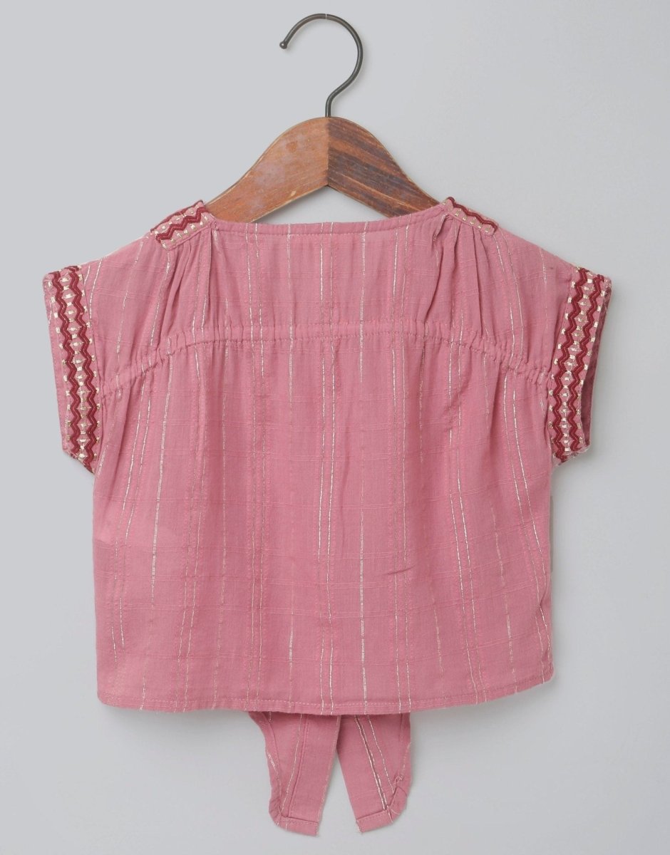 Sweetlime by AS Kimono Sleeves With Lurex Checks Gathering on Shoulder - SLG-BLS-219-3yrs-4yrs