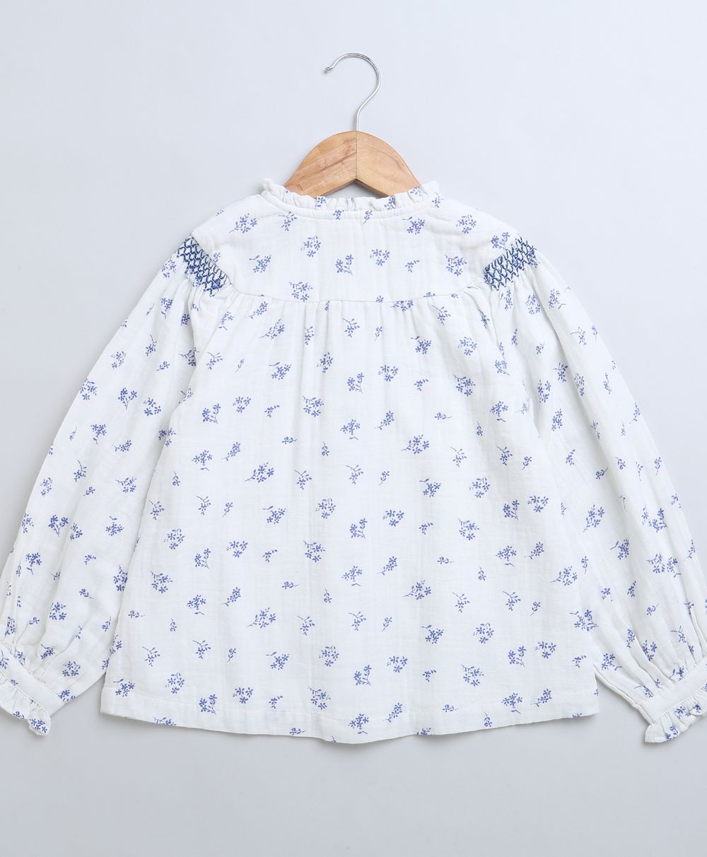 Sweetlime By AS Long Sleeves Blue Floral Printed Cotton Top. - SLG - BLS - 01055_2 - 3Y