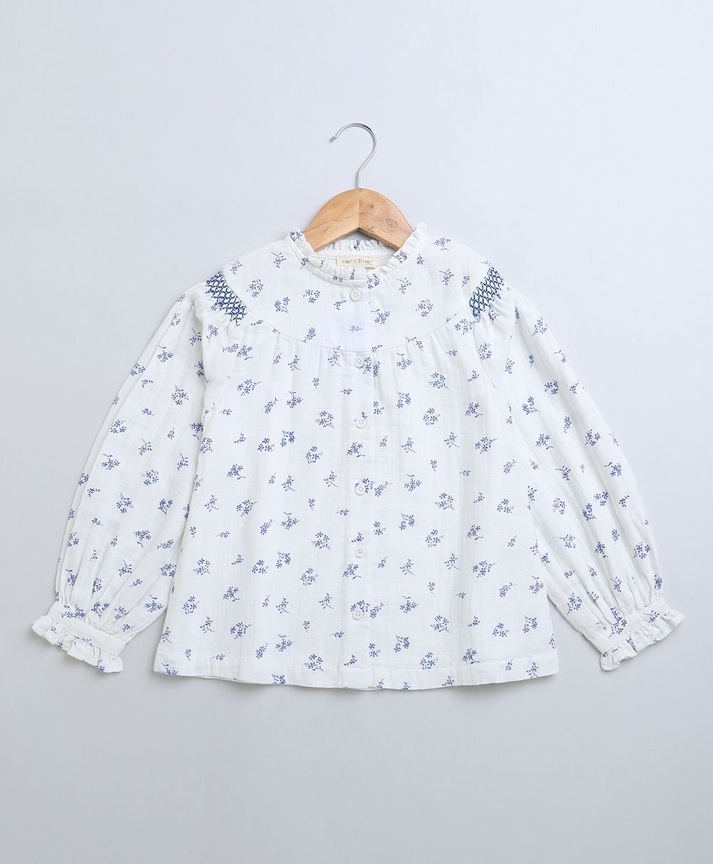 Sweetlime By AS Long Sleeves Blue Floral Printed Cotton Top. - SLG - BLS - 01055_2 - 3Y
