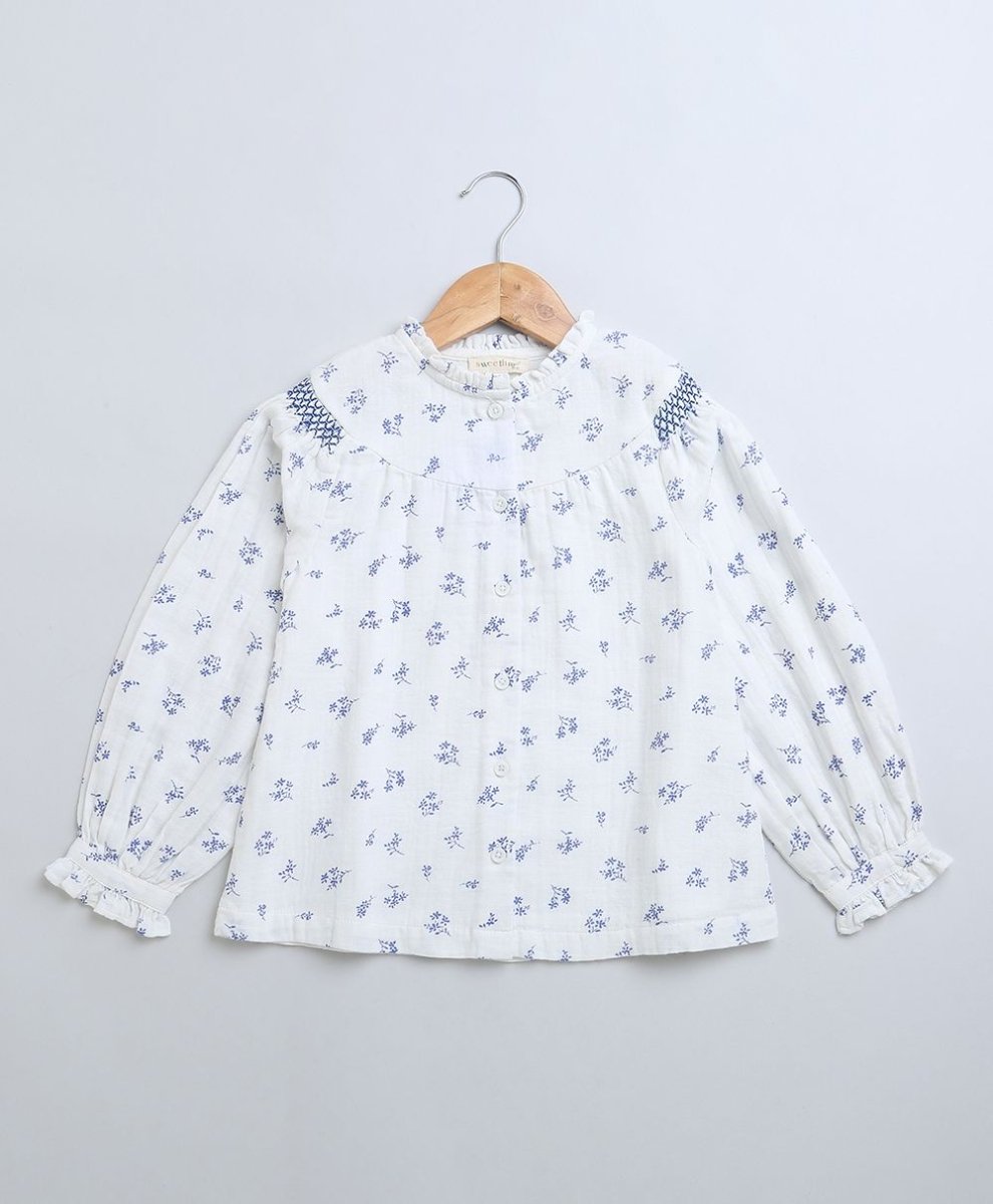 Sweetlime By AS Long Sleeves Blue Floral Printed Cotton Top. - SLG-BLS-01055_2-3Y
