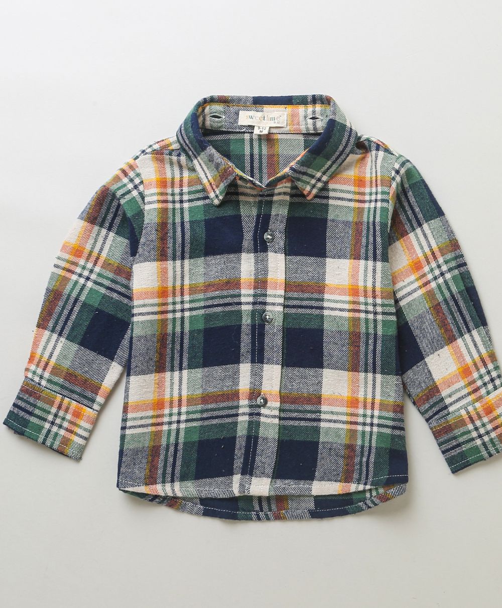 Sweetlime By As Multi Checks Checks Cotton Flannel Hoodie Long Sleeve Shirt - SLB - Shirt - 01012_9 - 12M