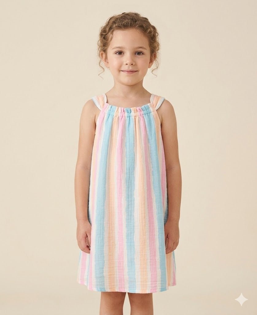 Sweetlime By AS Multicolored Striped Cotton A - line Dress - 3 - 4 Years Girls Casual Dresses