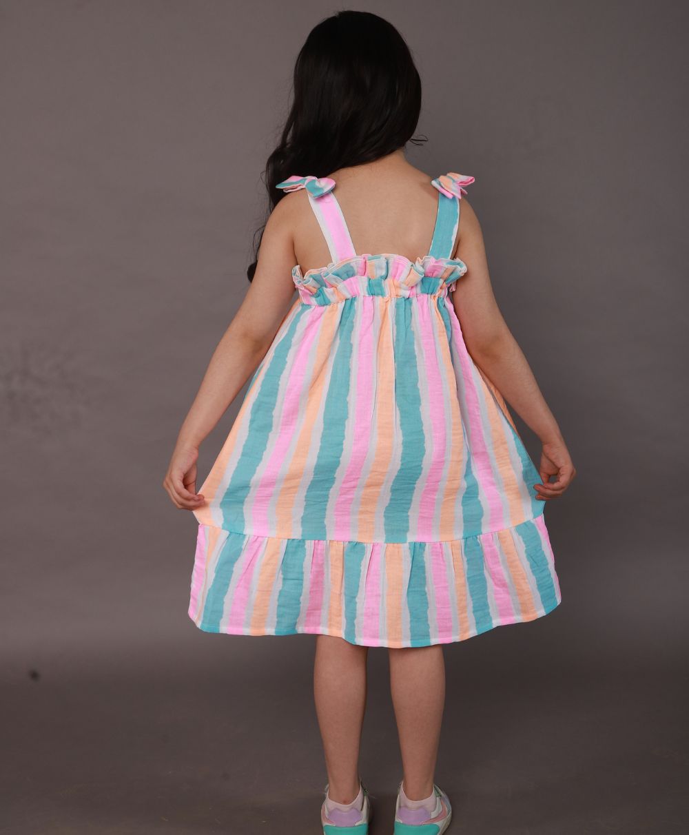 Sweetlime By AS Multicolored Striped Cotton Dress. - 3 - 4 Years Girls Casual Dresses