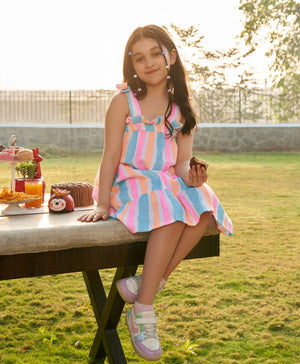 Sweetlime By AS Multicolored Striped Cotton Dress. - 3 - 4 Years Girls Casual Dresses