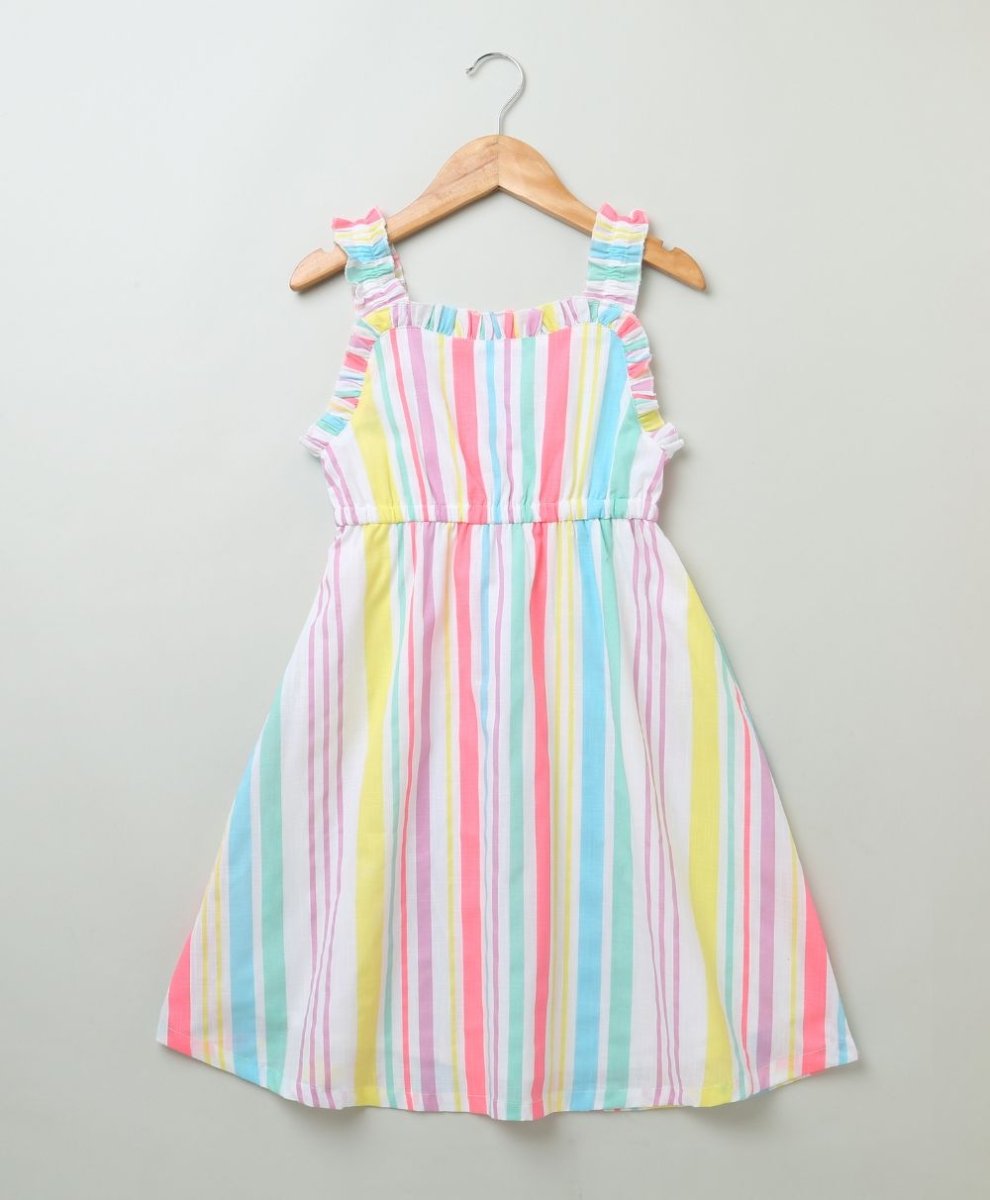 Sweetlime By AS Multicoloured Stripe Print A line Cotton dress. - SLG-DRESS-00328_3-4Y