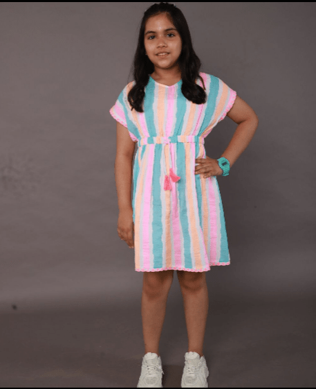 Sweetlime By AS Multicoloured Striped Cotton Kaftan. - 3 - 4 Years Girls Casual Dresses