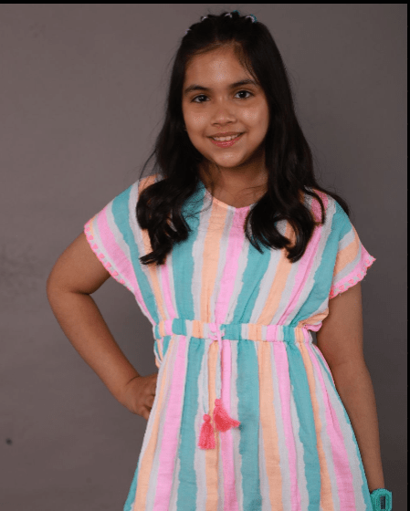 Sweetlime By AS Multicoloured Striped Cotton Kaftan. - 3 - 4 Years Girls Casual Dresses