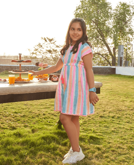 Sweetlime By AS Multicoloured Striped Cotton Kaftan. - 3 - 4 Years Girls Casual Dresses