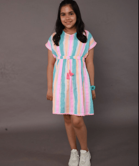Sweetlime By AS Multicoloured Striped Cotton Kaftan. - 3 - 4 Years Girls Casual Dresses
