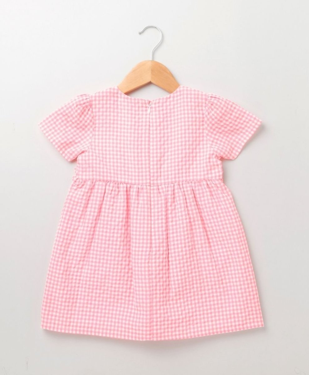 Sweetlime by As Neon Checks Caps Sleeves Frill Detailing With Pockets - Neon Pink - SLG-DRESS-261-3M-6M