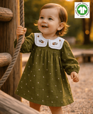 Sweetlime By AS Olive Green Cotton Dress Set | The Mom Store - 0 - 3 Months Girls Winter Dresses