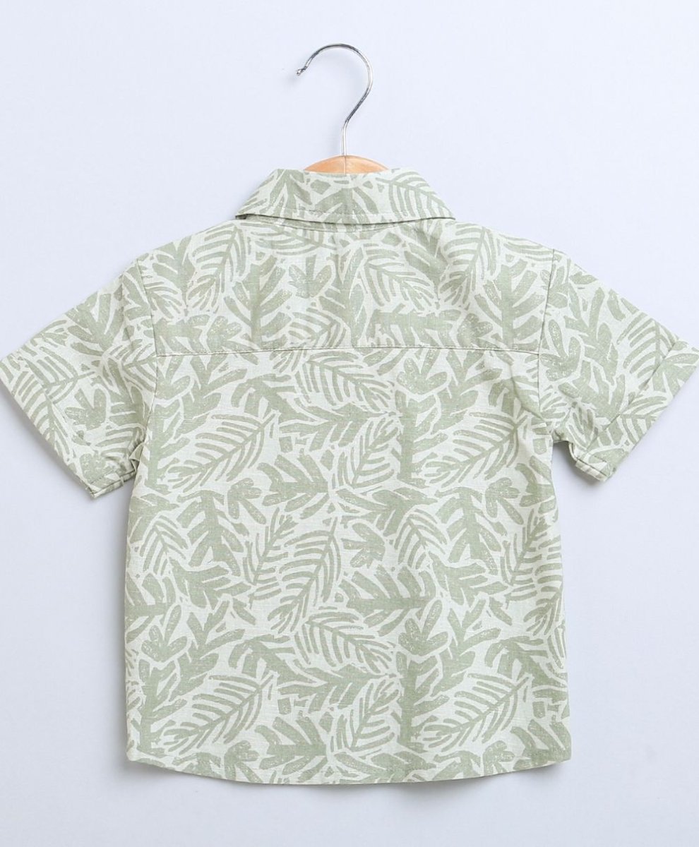 Sweetlime By AS Olive Leaf Printed Cotton Linen Shirt & Shorts Boys Co-ord Set - SLB-Co-Set-01048_1-3M