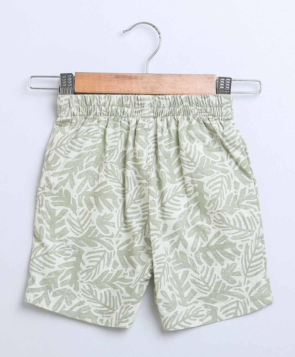 Sweetlime By AS Olive Leaf Printed Cotton Linen Shirt & Shorts Boys Co - ord Set - SLB - Co - Set - 01048_1 - 3M