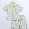 Sweetlime By AS Olive Leaf Printed Cotton Linen Shirt & Shorts Boys Co-ord Set - SLB-Co-Set-01048_1-3M