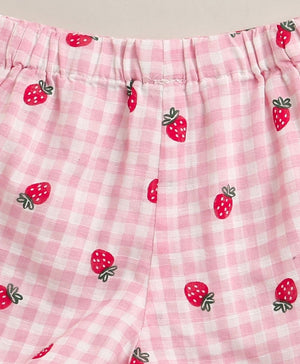 Sweetlime By AS Organic Cotton Strawberry Bliss Baby Girl Top & Shorts Set - Pink - 0 - 3 Months Girls Co - ord Set