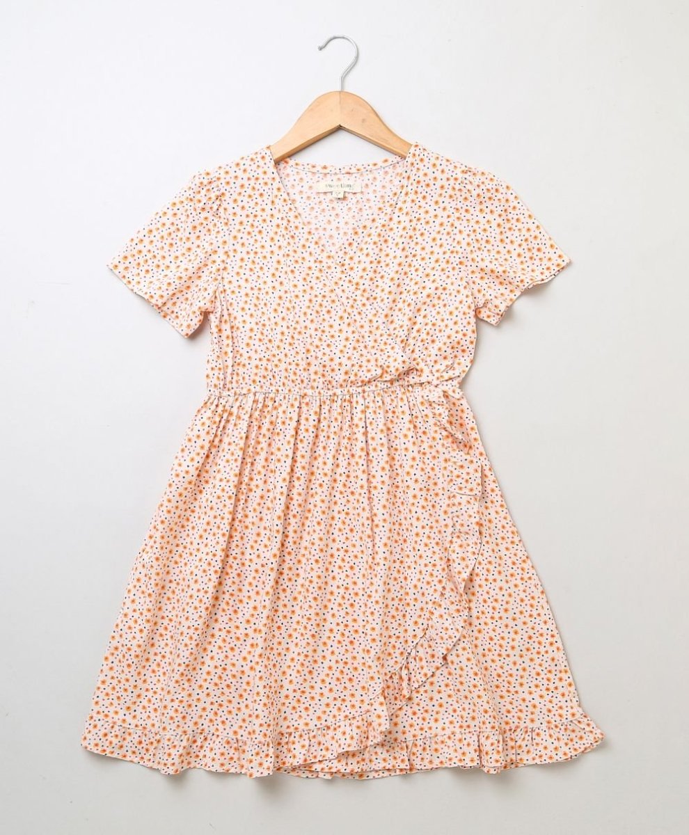 Sweetlime By As Organic viscose fit & flare dress for girls- Orange - SLG-DRESS-00988_3-4Yrs