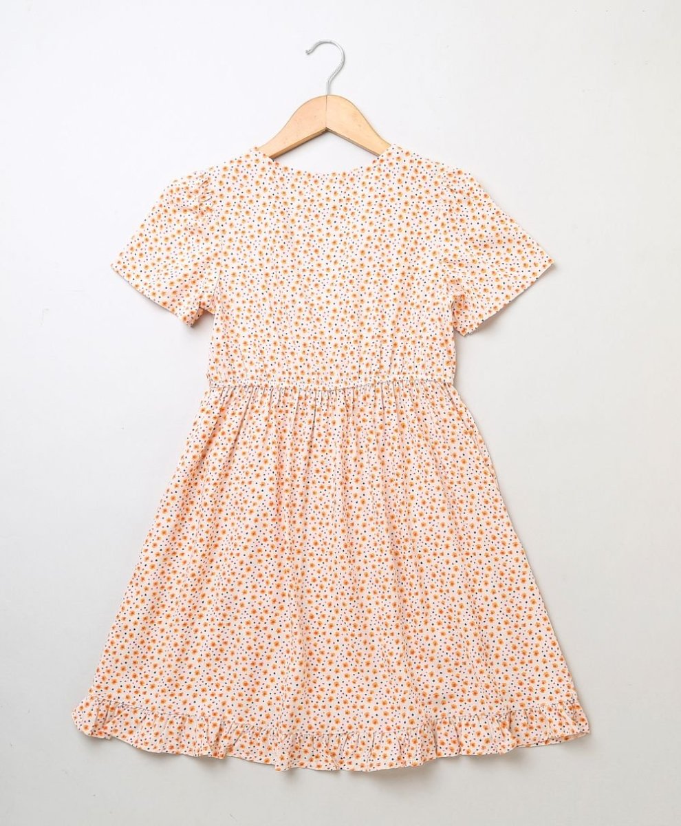 Sweetlime By As Organic viscose fit & flare dress for girls- Orange - SLG-DRESS-00988_3-4Yrs