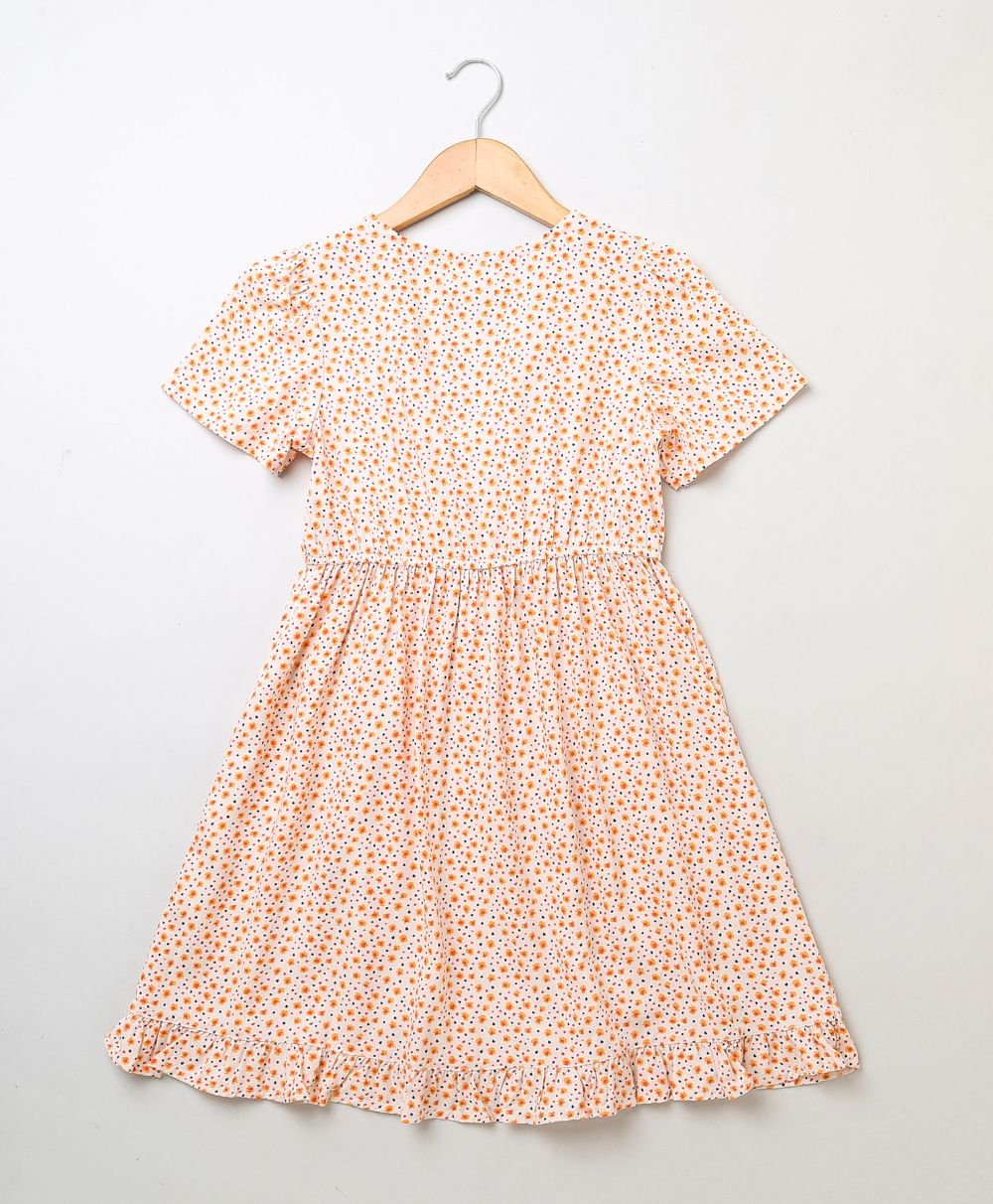 Sweetlime By As Organic viscose fit & flare dress for girls - Orange - SLG - DRESS - 00988_3 - 4Yrs