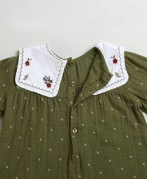 Sweetlime By AS Peter Pan Collar Olive Green Cotton Dress. - SLG - DRESS - 01156_2 - 3Y