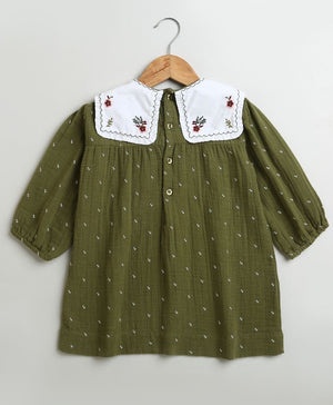 Sweetlime By AS Peter Pan Collar Olive Green Cotton Dress. - SLG - DRESS - 01156_2 - 3Y