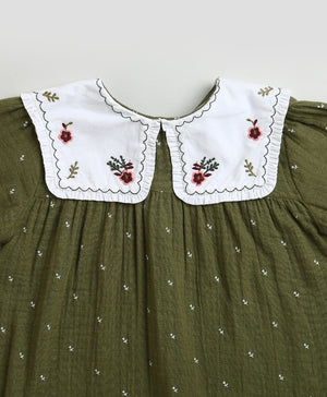 Sweetlime By AS Peter Pan Collar Olive Green Cotton Dress. - SLG - DRESS - 01156_2 - 3Y