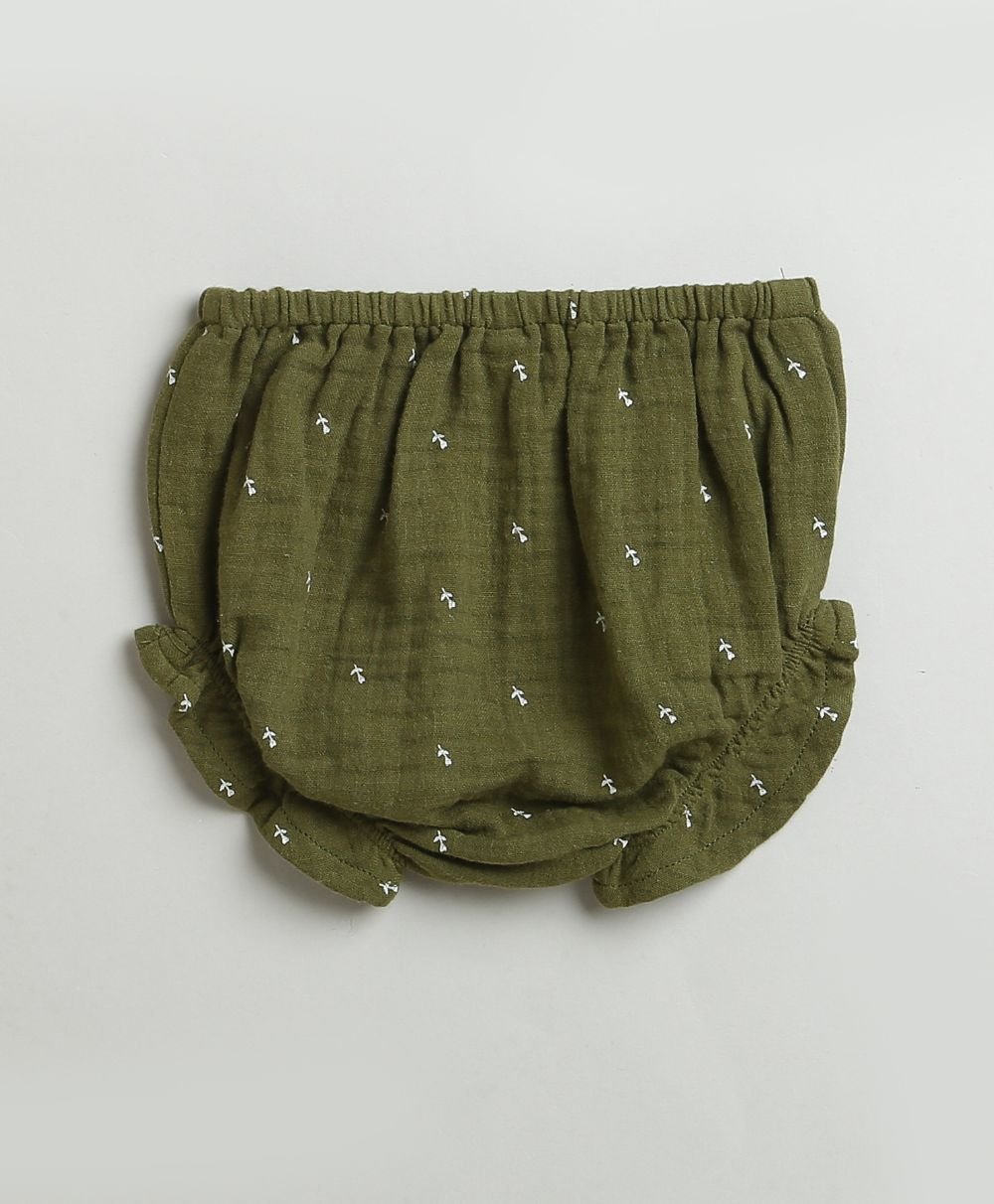 Sweetlime By AS Peter Pan Collar Olive Green Cotton Dress with a Matching Bloomer. - SLG - DRESS - 01157_0 - 3M