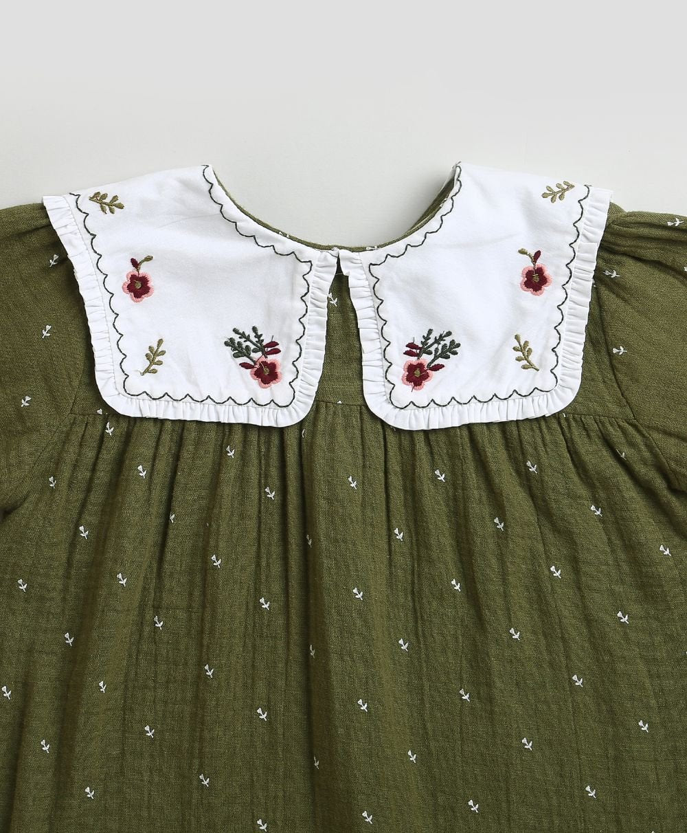 Sweetlime By AS Peter Pan Collar Olive Green Cotton Dress with a Matching Bloomer. - SLG - DRESS - 01157_0 - 3M