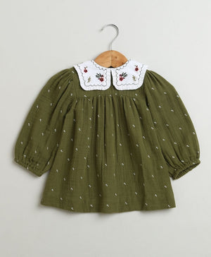 Sweetlime By AS Peter Pan Collar Olive Green Cotton Dress with a Matching Bloomer. - SLG - DRESS - 01157_0 - 3M