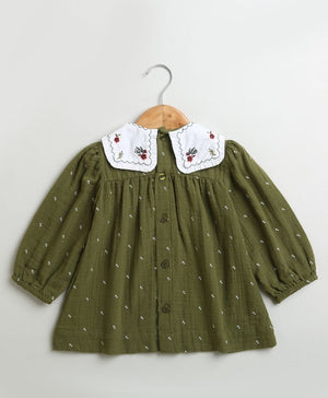 Sweetlime By AS Peter Pan Collar Olive Green Cotton Dress with a Matching Bloomer. - SLG - DRESS - 01157_0 - 3M