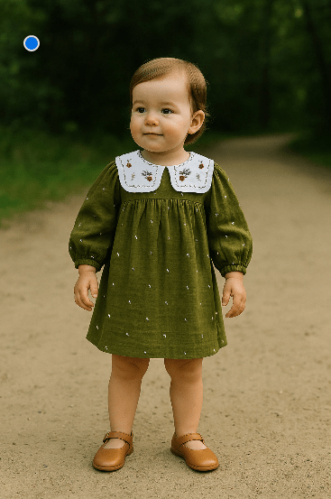 Sweetlime By AS Peter Pan Collar Olive Green Cotton Dress with a Matching Bloomer. - 0 - 3 Months Girls Winter Dresses