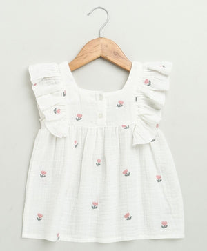 Sweetlime By AS Pink Floral Embroidery Ruffle Organic Cotton Co - ord Set - SLG - co - ord - 01193_0 - 6M