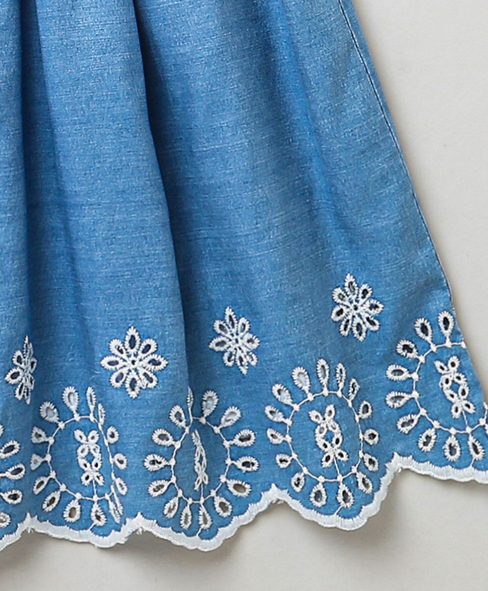 Sweetlime By As pretty broderie skirt and frill sleeve jersey mix media dress - White Blue - SLG - Dress - 00985_12 - 18M