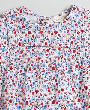 Sweetlime By AS Red & Blue Floral Print Organic Cotton Bodysuit - SLG - JPS - 01160_0 - 3M
