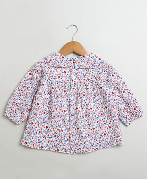 Sweetlime By AS Red & Blue Floral Print Organic Cotton Dress with a matching Bloomer. - SLG - DRESS - 01159_0 - 3M